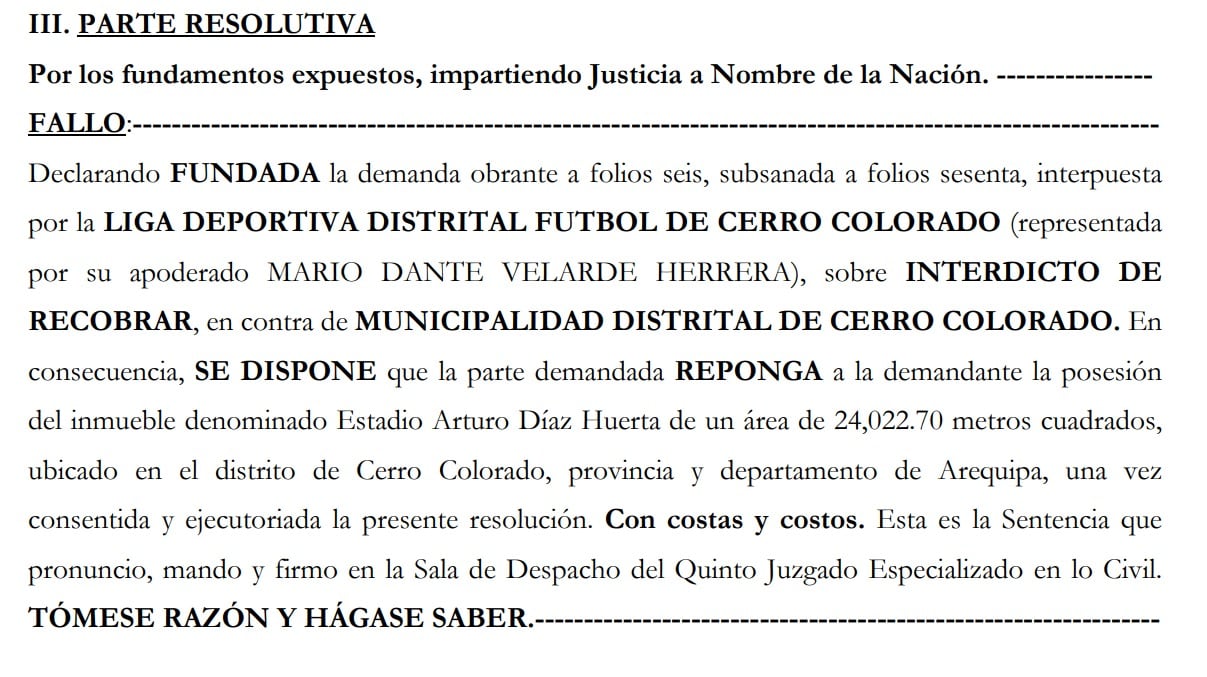 Resolución del Juzgado