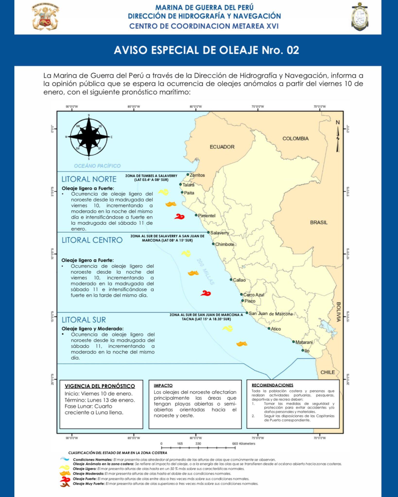 La Marina de Guerra del Perú emitió un aviso sobre oleajes anómalos este fin de semana. Foto: Marina de Guerra.