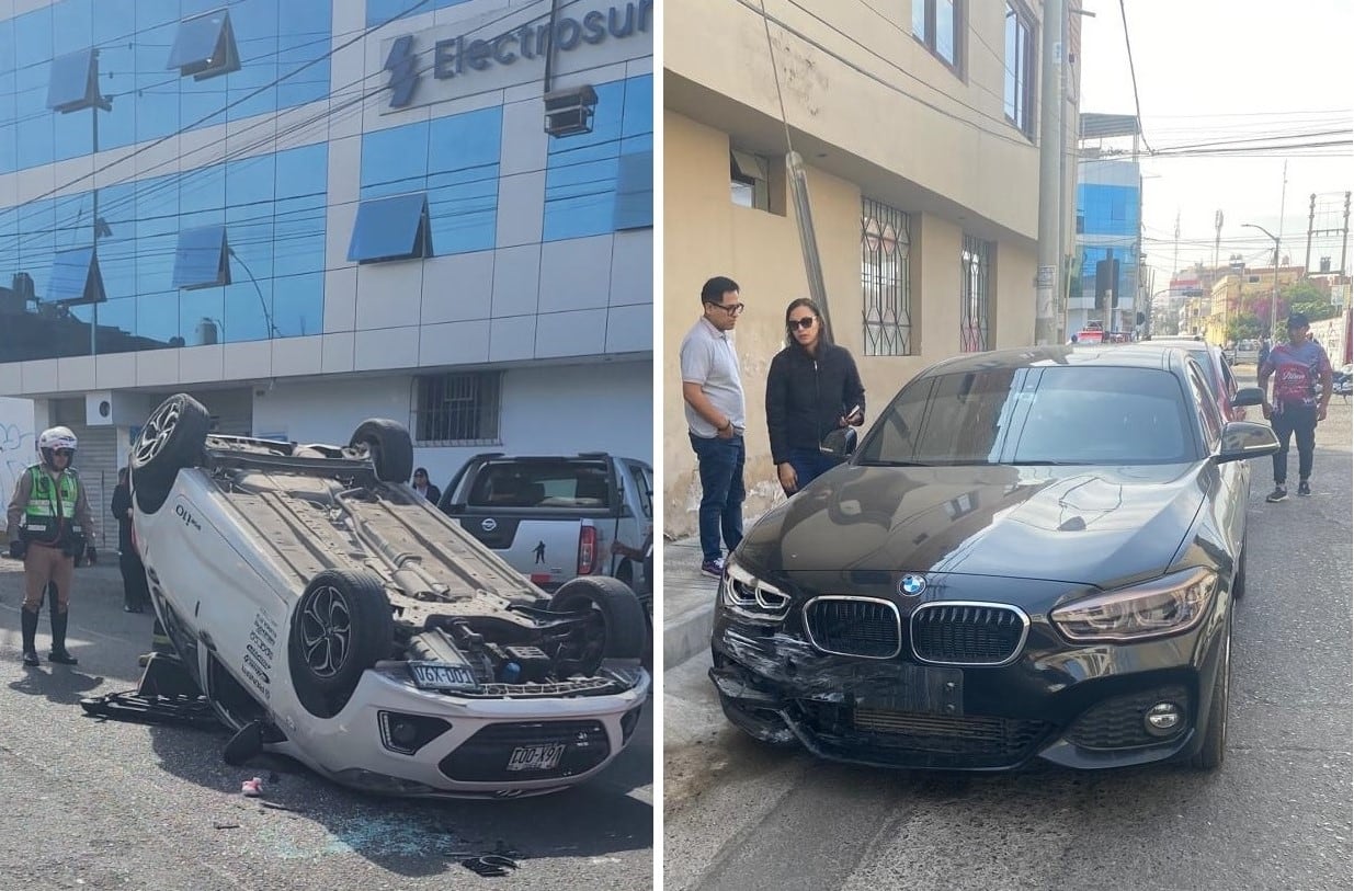 fuerte impacto provocó que un auto quede con llantas hacia arriba y la conductora resultó herida