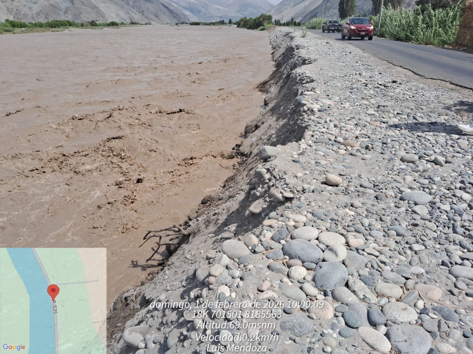 Aumento de caudal pone en riesgo a distritos y anexos en Ocoña, Arequipa. Foto: GEC.