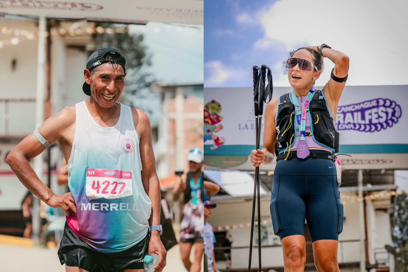 José Manuel Quispe y Victoria Calero ganaron la 42K en la Canchaque Trail Fest en Piura. Foto: Hunters Visual Studio.