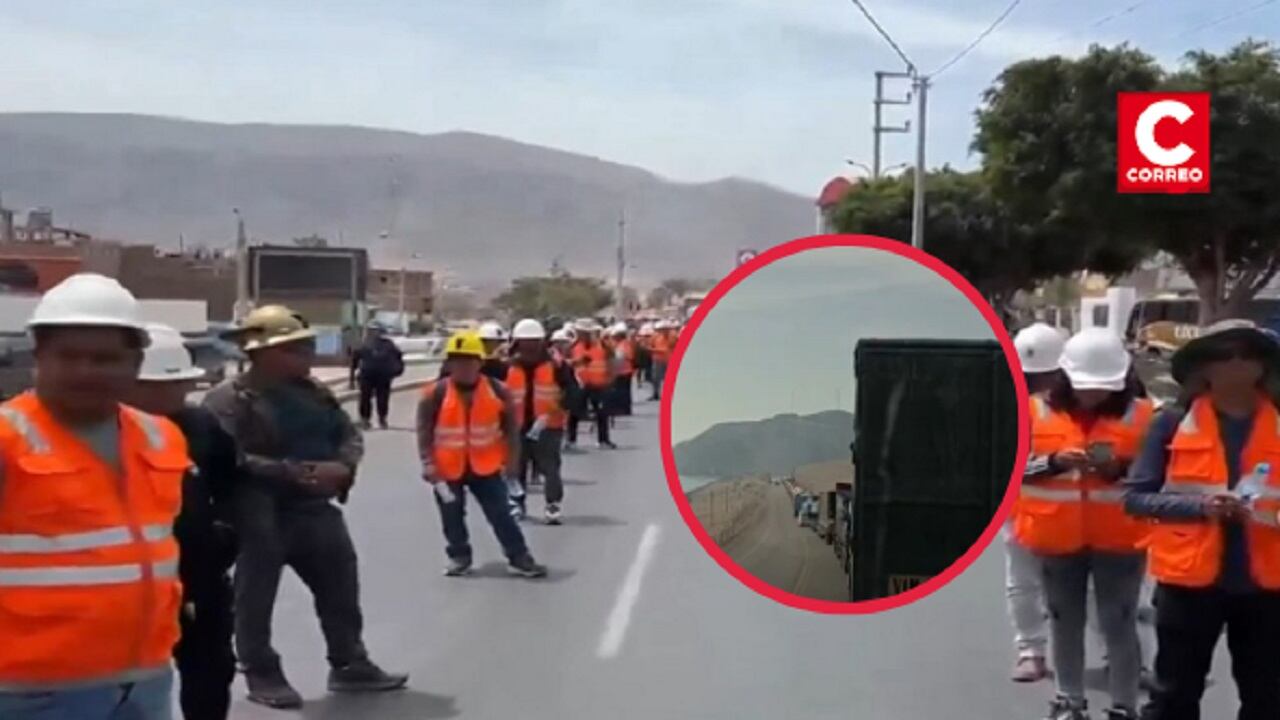 Mineros artesanales bloquean dos tramos de la Panamericana Sur e impiden paso de vehículos. (Foto: Captura Canal N- RPP)