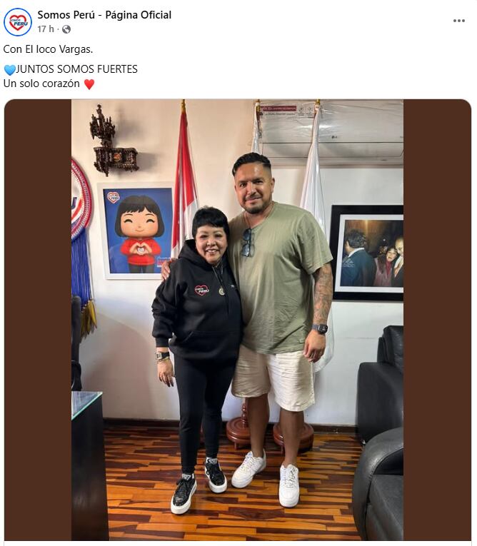 Presidenta del partido política posa al lado de Juan Manuel Vargas. (Foto: Facebook)