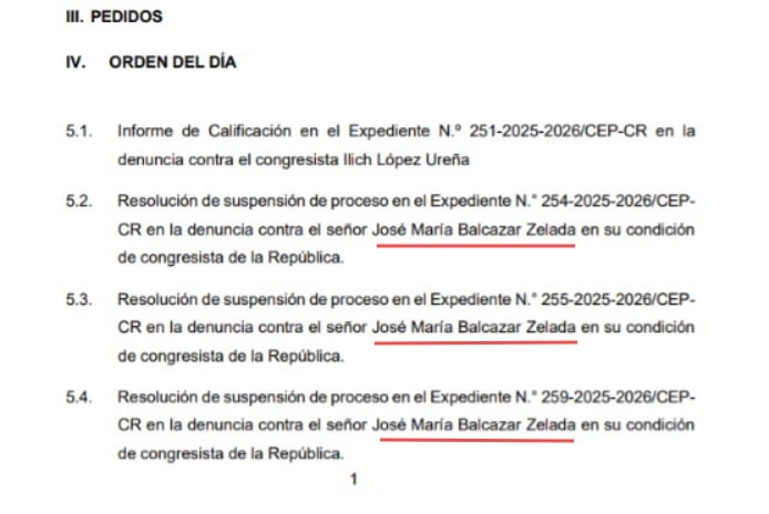 Agenda de la Comisión de Ética Parlamentaria del 6/04/2026. Fuente: Congreso.