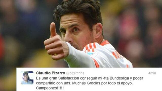 Claudio Pizarro celebra en Twitter su cuarta Bundesliga con Bayern Múnich