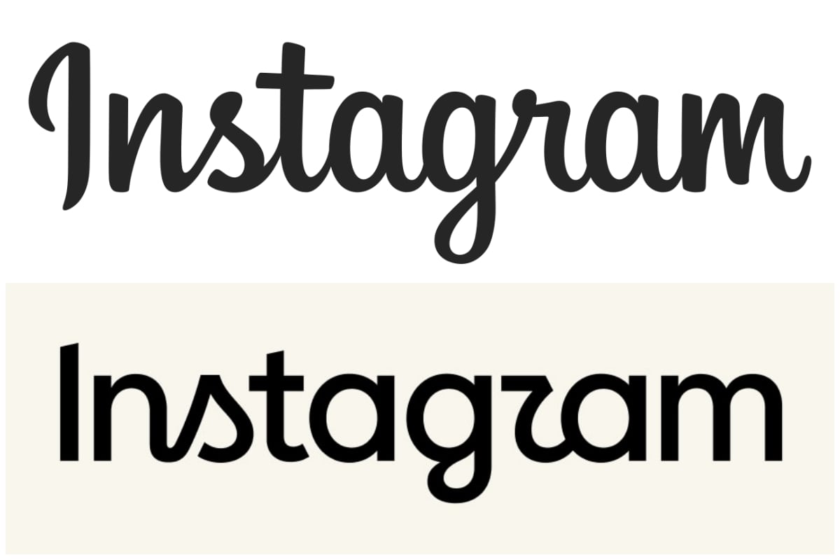 La tipografía clásica de Instagram (arriba) comparada con su nueva versión.
