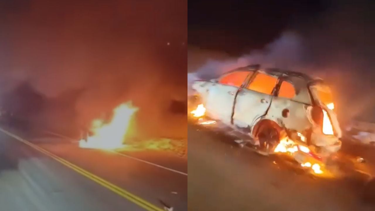 Auto se incendia en la Panamericana Sur: conductores se salvan de morir