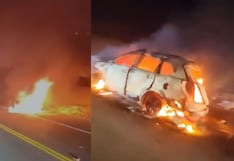 Auto se incendia en la Panamericana Sur: conductores se salvan de morir (VIDEO)