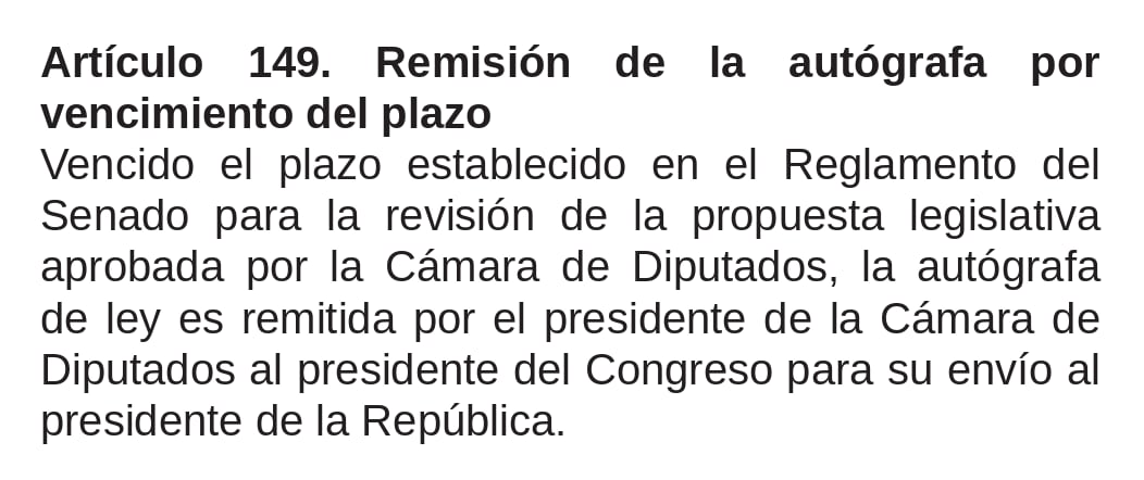 Artículo 149 del Reglamento de la Cámara de Diputados. Fuente: Congreso de la República.