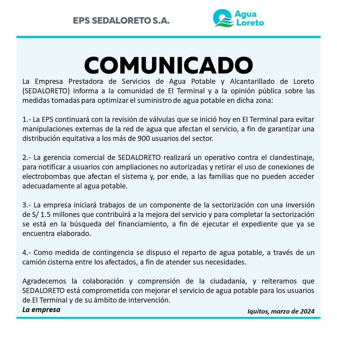 Comunicado de SedaLoreto.