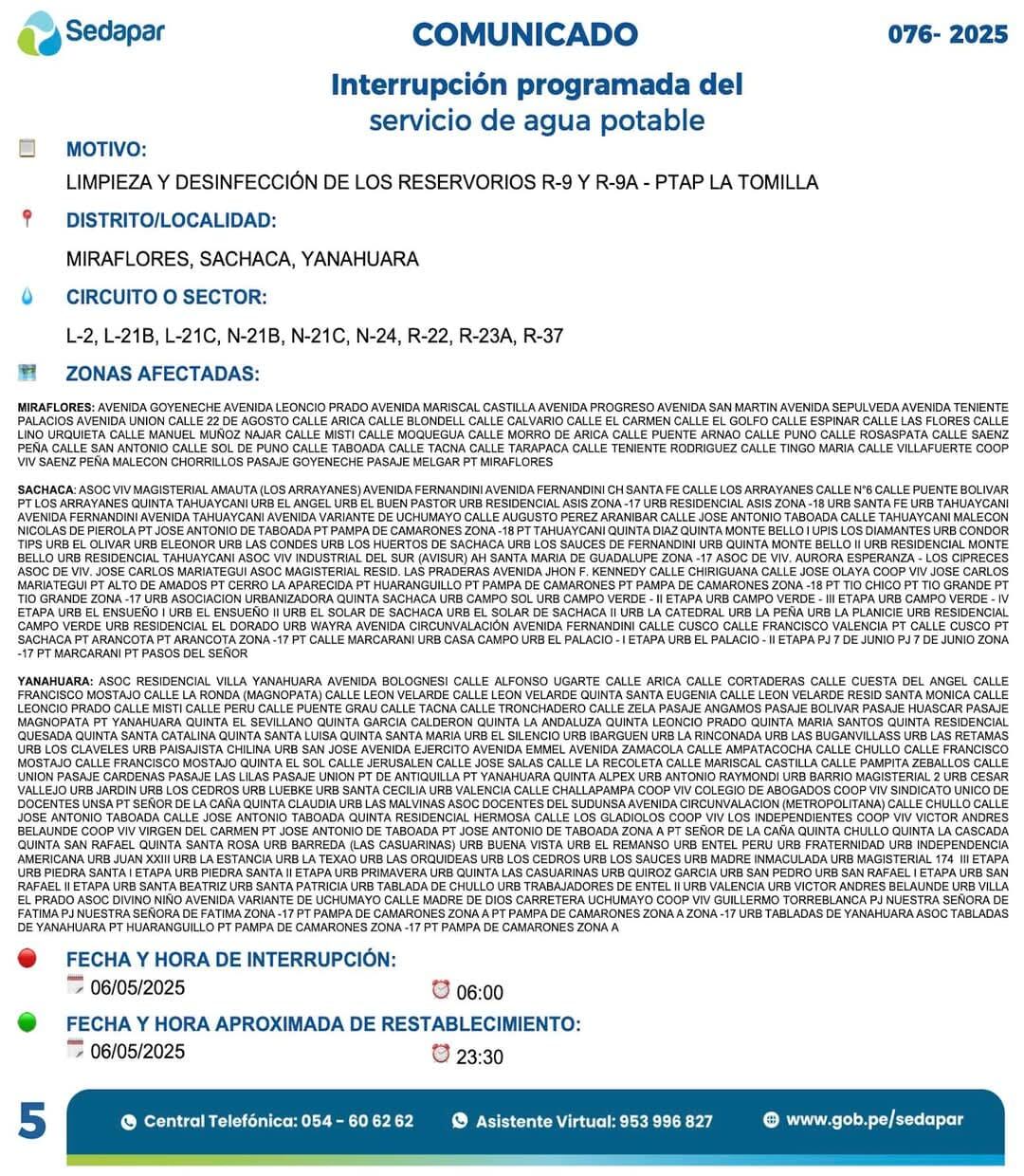 Corte de agua en Arequipa