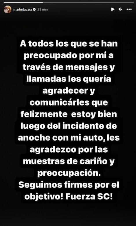 Comunicado de Martín Távara tras accidente.