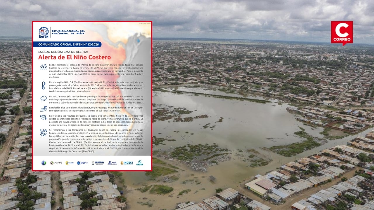 ENFEN advierte que El Niño Costero se prolongaría hasta 2027 en el litoral peruano. Composición: Diario Correo.