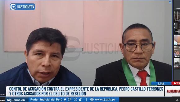 Pedro Castillo participó virtualmente en la audiencia desde el penal de Barbadillo. (Justicia TV)