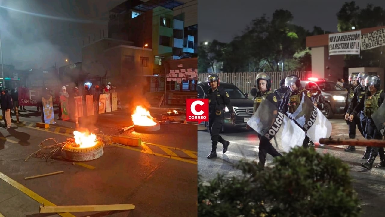 Policía libera avenida Universitaria tras protesta de estudiantes de la UNMSM. Composición: Diario Correo.