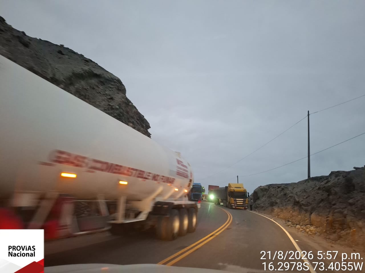 Tránsito restringido en la Panamericana Sur, tramo Atico-Ocoña, en Arequipa. Foto: MTC.