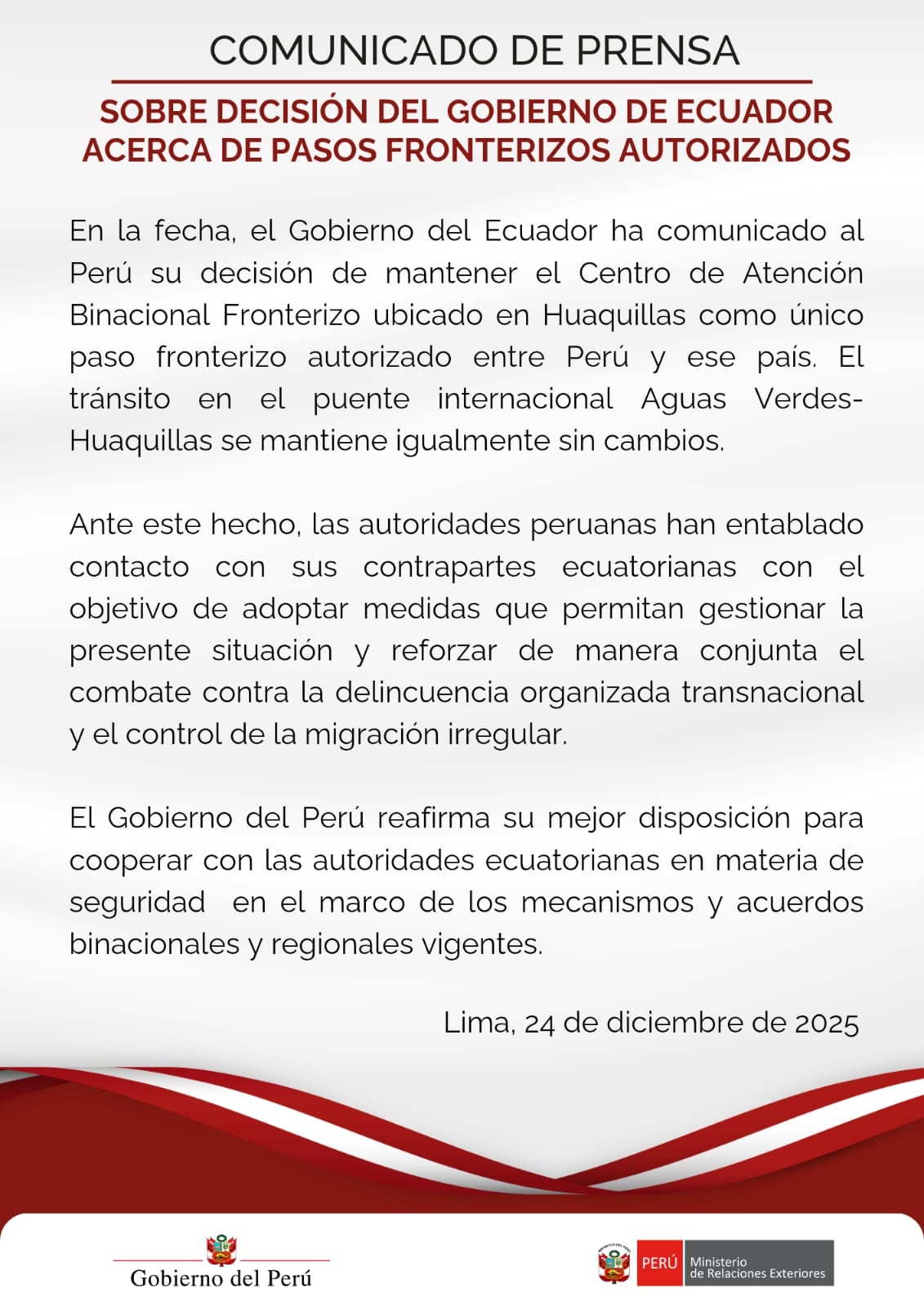 El comunicado de la Cancillería peruana