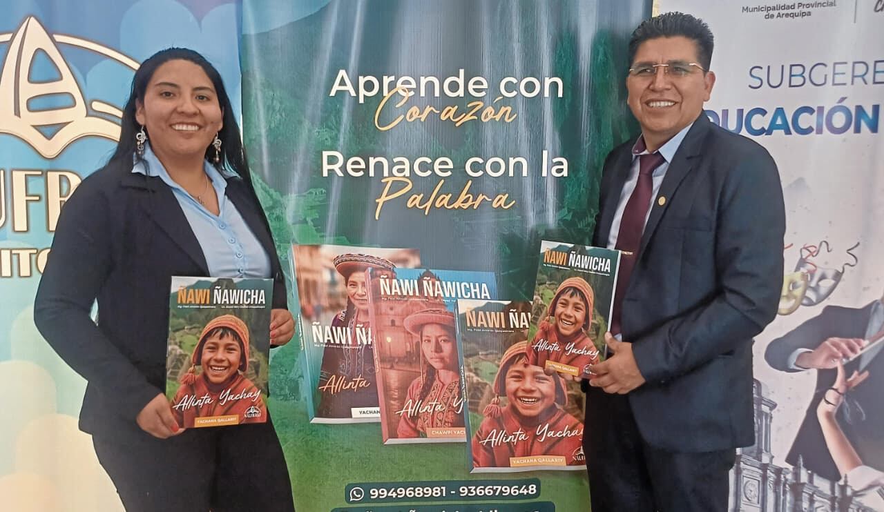 Fidel Almirón y Deyssi Chambi, docentes y escritores en Arequipa. Foto: GEC.
