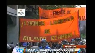 Movadef marcha en Argentina pidiendo la liberación de dirigente Rolando Echarri