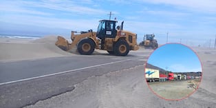 Arena acumulada en la Panamericana Sur en Arequipa debido a fuertes vientos. Foto: Composición GEC.
