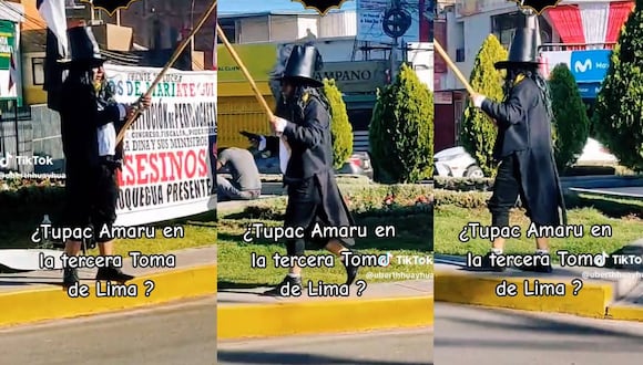 ‘Túpac Amaru II’ fue captado en la 'tercera toma de Lima' contra el Gobierno en Moquegua. (Foto: composición EC)