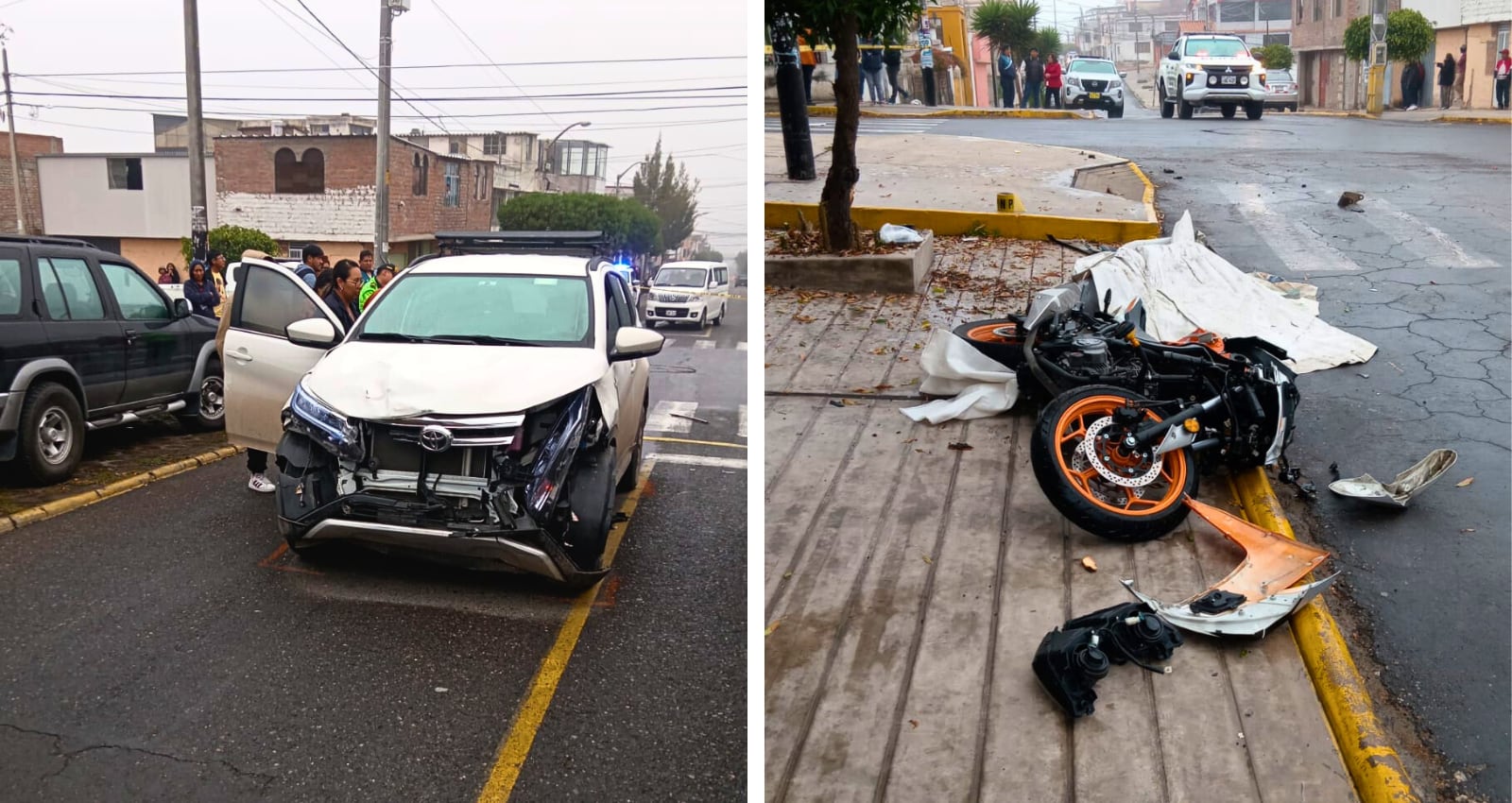 Accidente de tránsito en La Tomilla, en Cayma, deja un motociclista fallecido y un herido. Foto: Serenazgo de Cayma.