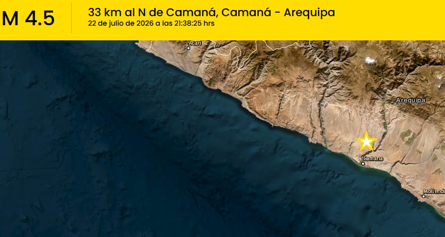 Temblor de magnitud 4.5 sacude Camaná en Arequipa (Foto: IGP)