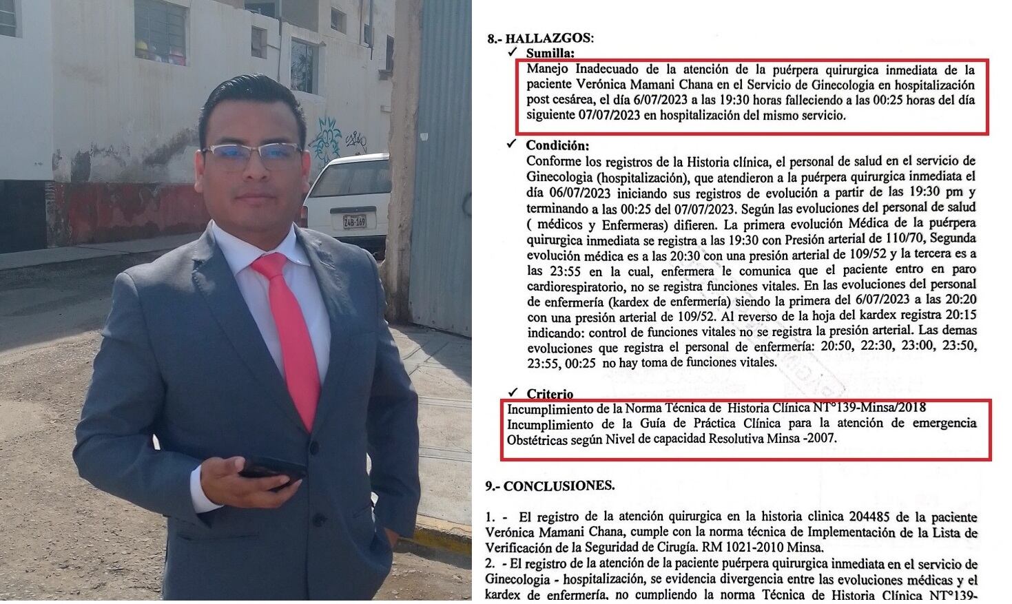 El abogado Álex Choquecahua asesora al viudo Rolando Mamani Colorado y obtuvo copia de Informe de Auditoría Médica