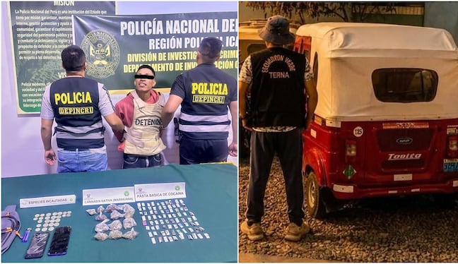 Policía en Ica detiene a sujeto con drogas y en otra intervención recuperan mototaxi robada