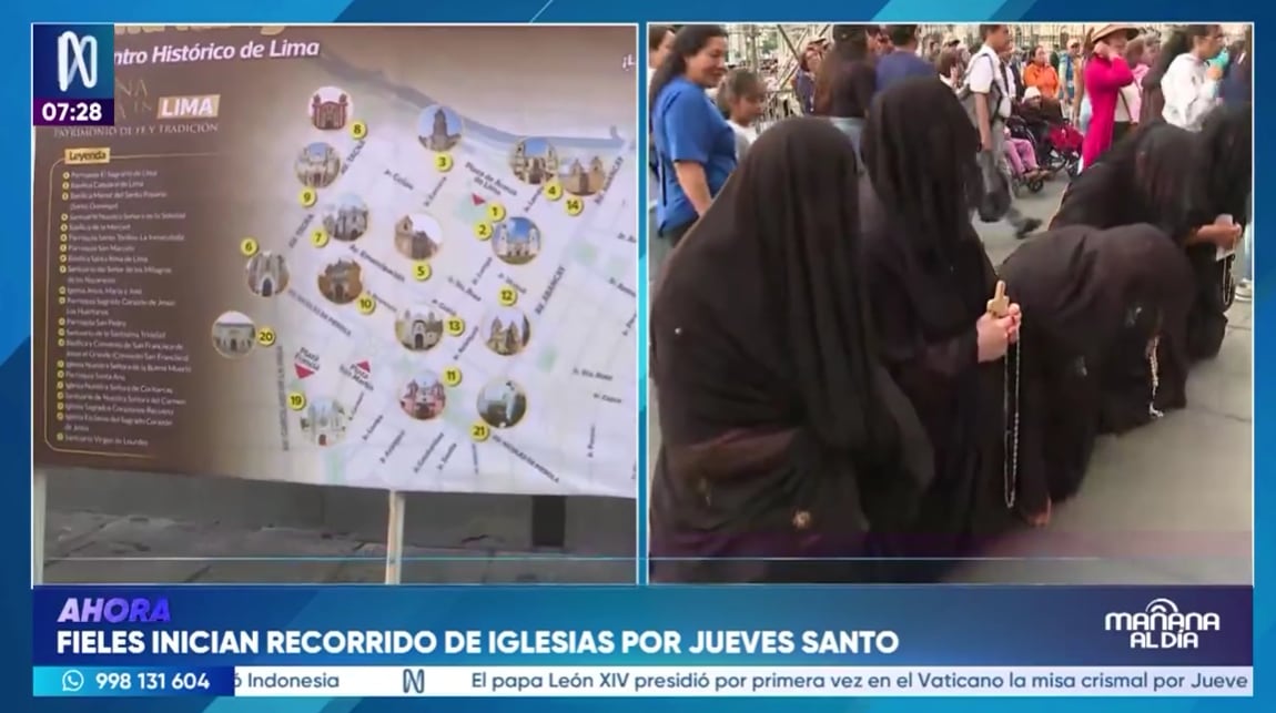 La Municipalidad de Lima habilitó 21 templos para el tradicional recorrido de las siete iglesias, mientras se proyecta la llegada de hasta medio millón de visitantes y se aplican restricciones vehiculares y controles de aforo. FOTO: CAPTURA CANAL N