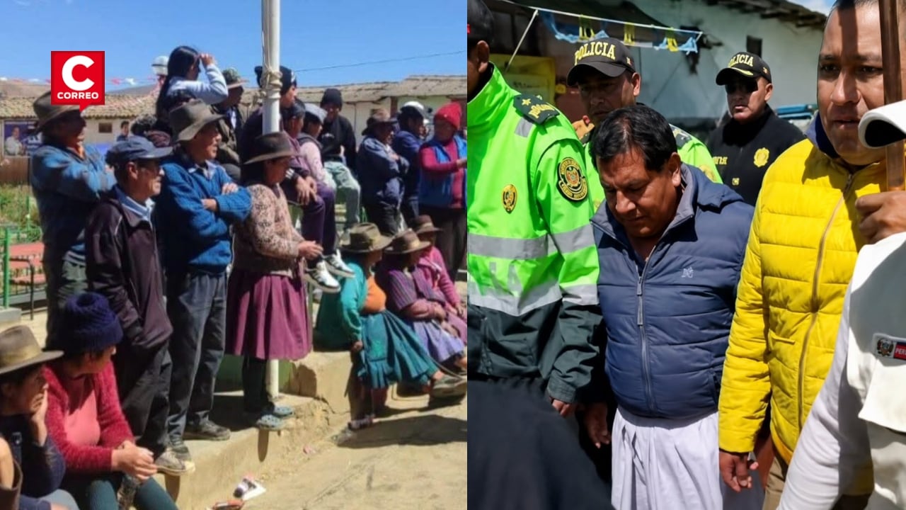 Huánuco: vecinos protestan contra alcalde de Miraflores y lo hacen recorrer calles con pollera. Composición: Diario Correo.