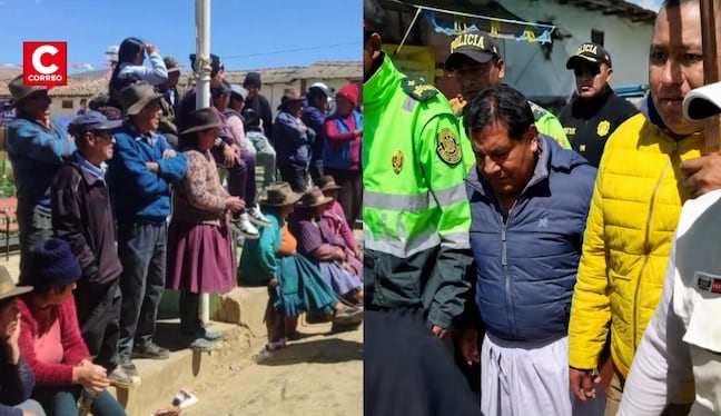 Huánuco: vecinos protestan contra alcalde de Miraflores y lo hacen recorrer calles con pollera. Composición: Diario Correo.