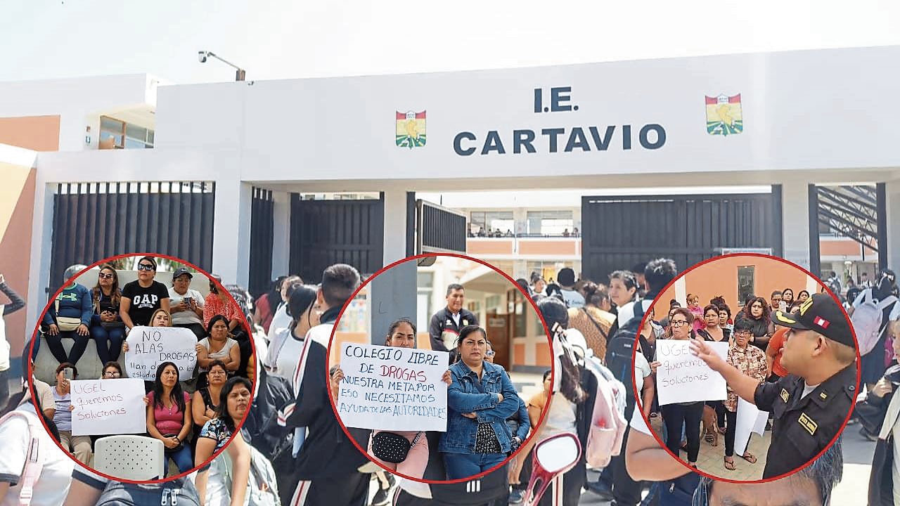 Padres de familia de la institución educativa Cartavio denunciaron que alumnos venden y consumen estupefacientes al interior de ese local escolar. En el último mes, también sorprendieron a menores de un plantel de Chepén con sustancias ilícitas, mientras que colegiales de Trujillo cayeron con dos armas en sus mochilas.