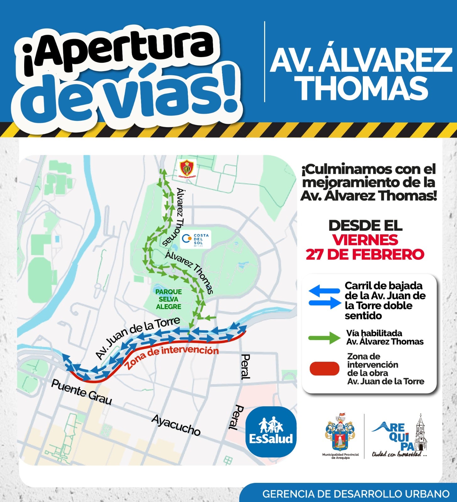 Carril de bajada de la av. Juan de la Torre será habilitado en doble sentido de circulación.