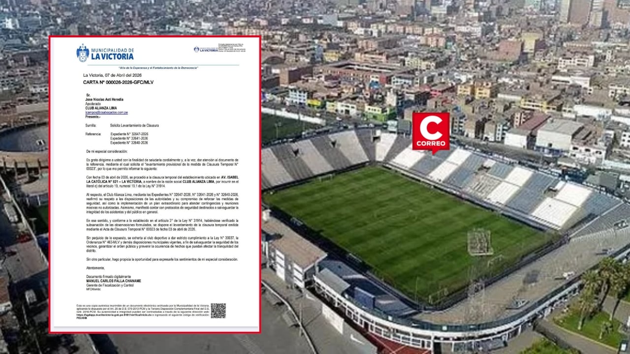 Alianza Lima subsana observaciones y Municipalidad de La Victoria ordena reapertura del Estadio Matute. Composición: Diario Correo.