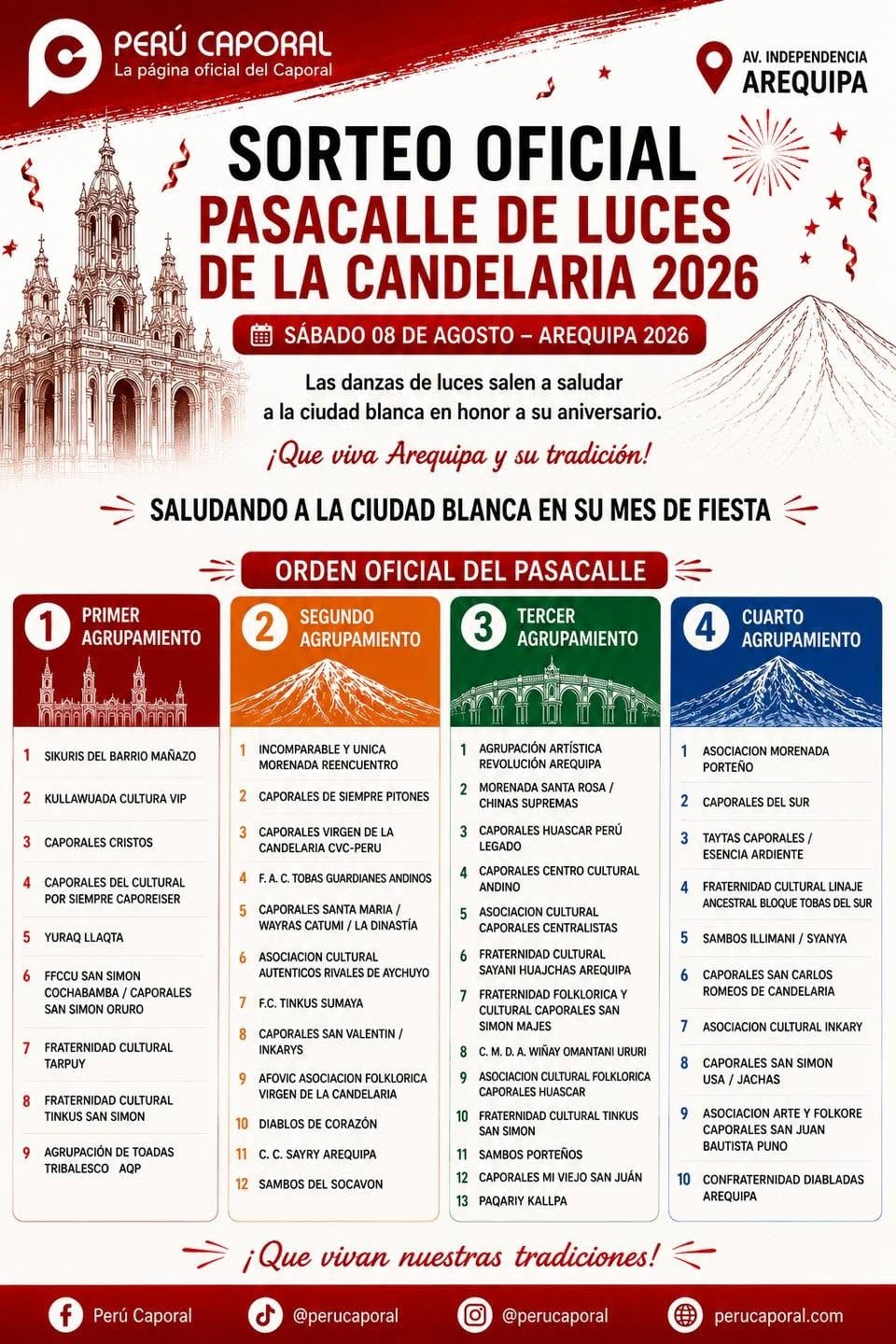 Pasacalle de Luces en Arequipa este sábado 8 de agosto
