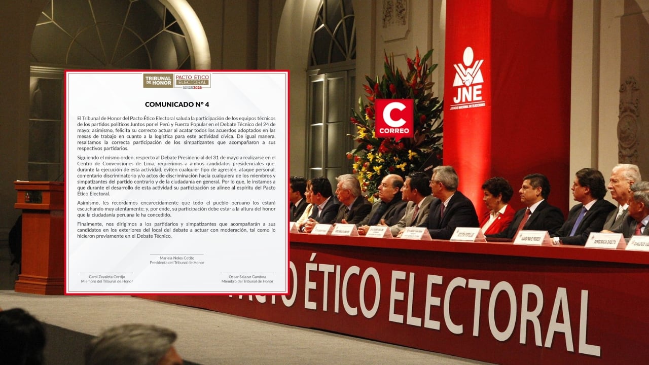Elecciones 2026: Tribunal de Honor exhorta a candidatos a evitar ataques personales en el debate. Composición: Diario Correo.