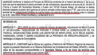 Gobierno Regional de Arequipa anula 24 procesos de selección de adquisiciones y servicios 
