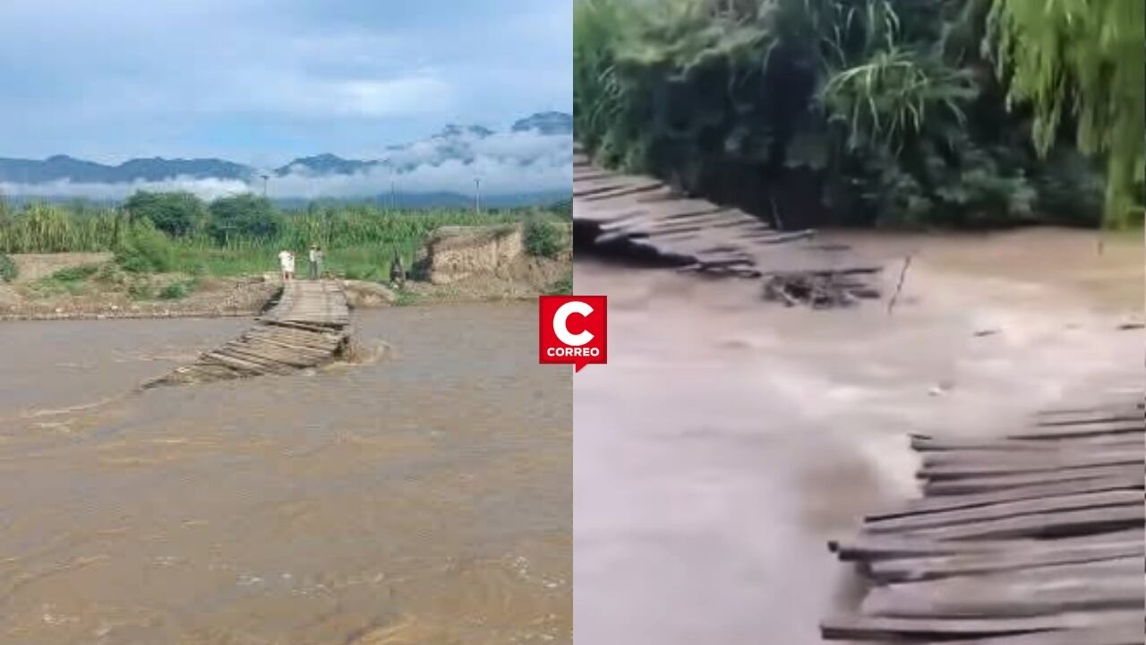 Lambayaque: colapsan tres puentes artesanales por aumento del caudal del río Zaña en Oyotún. Composición: Diario Correo.