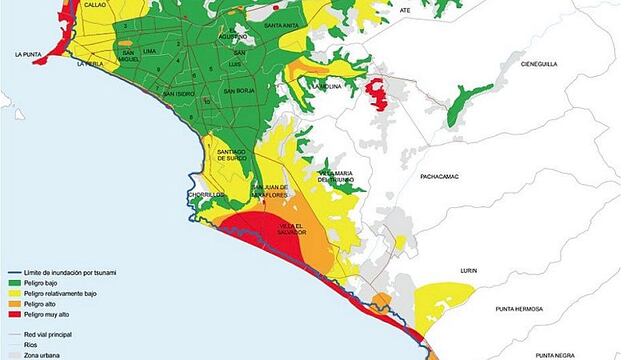 Mapa con las zonas de más riesgo en distritos de Lima ante un sismo 
