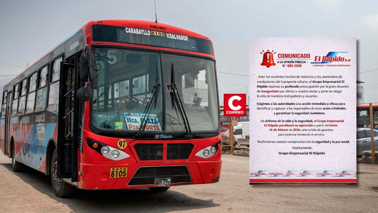 “El Rápido” anuncia suspensión de servicios desde el lunes tras asesinato de conductor en SMP. Composición: Diario Correo.