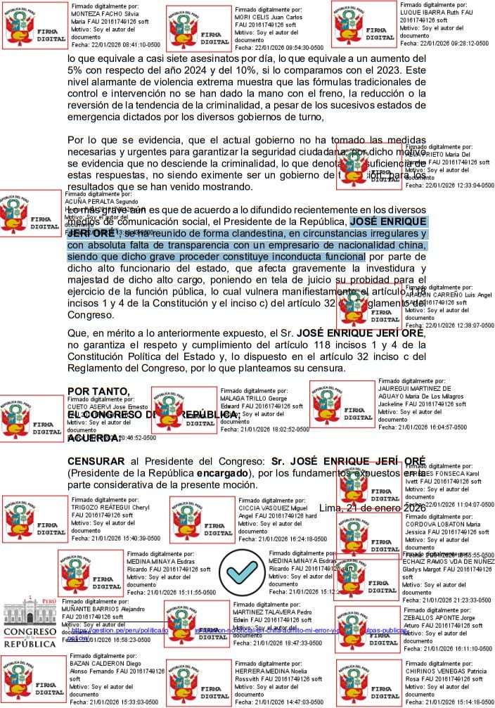 Mociones de censura contra José Jerí de Renovación Popular y Acción Popular.
