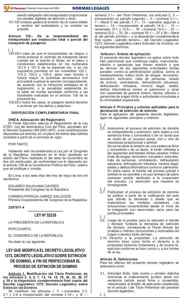 Ejecutivo promulga ley cuestionada que modifica la figura de extinción de dominio.