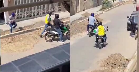 Un vecino grabó el instante en que maleantes huyen a bordo de dos motocicletas.