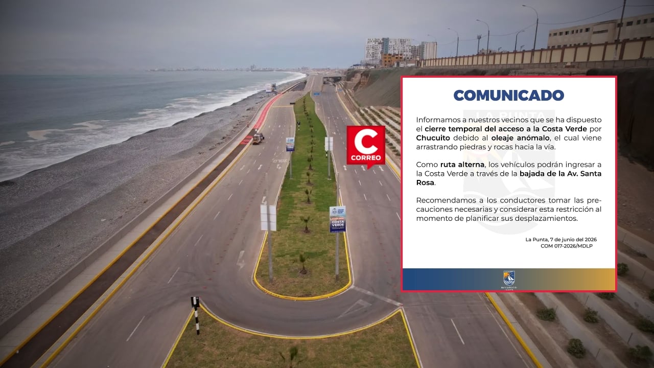 Callao mantiene restringido tránsito en la Costa Verde por oleajes anómalos. Composición: Diario Correo.