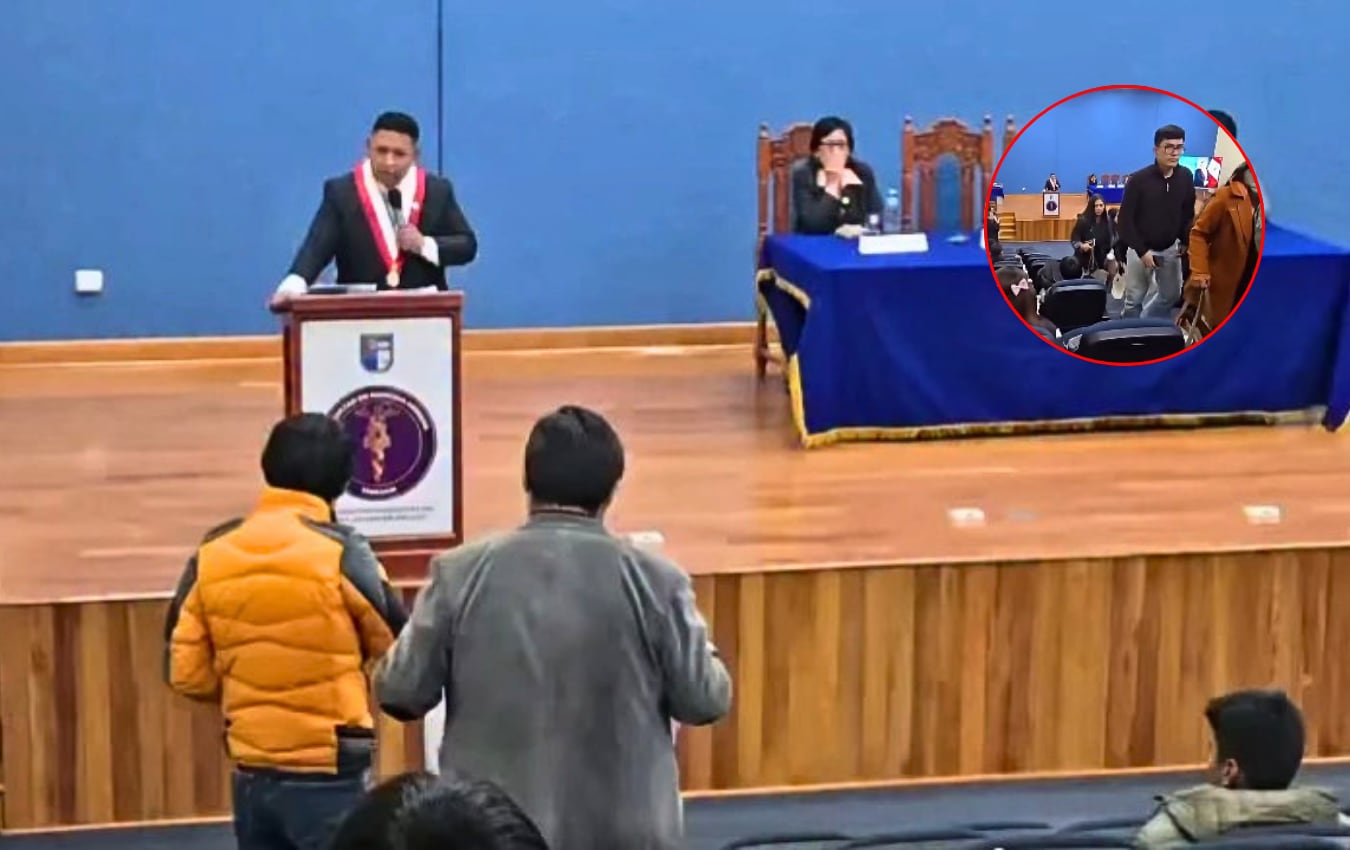 Estudiantes cuestionaron la labor del congresista Esdras Medina. Foto: Captura de video Federación de Estudiantes del Perú.