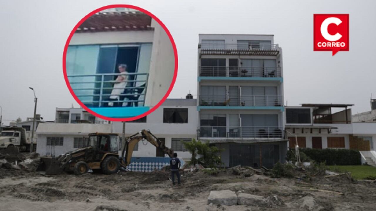 Durante la demolición de la piscina que estaba ubicada en un área no permitida, se observó a la exalcadesa Susana Villarán en pijama en uno de los balcones. (Fotos: Hugo Perez / @photo.gec)