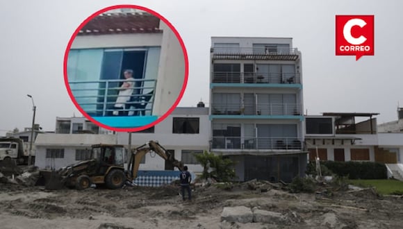 Durante la demolición de la piscina que estaba ubicada en un área no permitida, se observó a la exalcadesa Susana Villarán en pijama en uno de los balcones. (Fotos: Hugo Perez / @photo.gec)