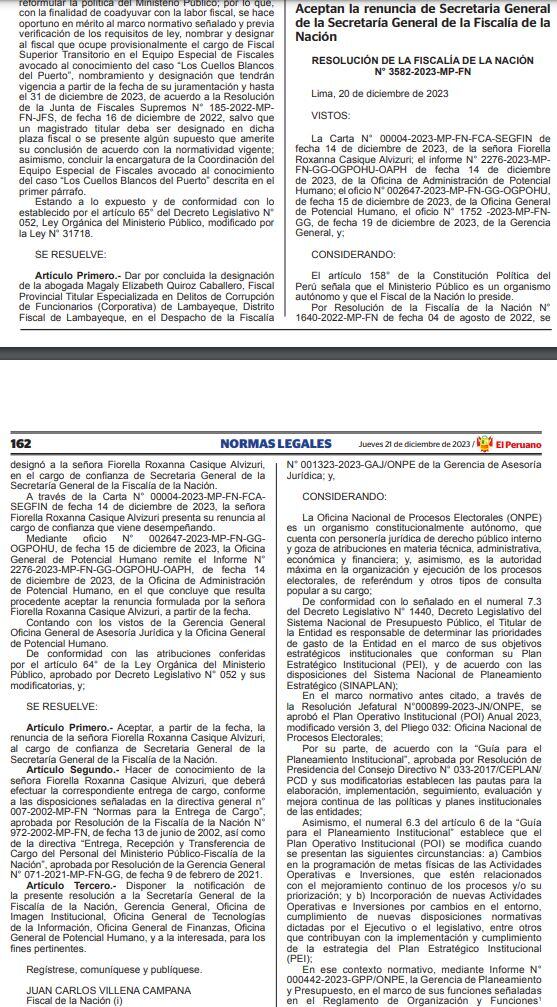 Fiorella Casique presentó su renuncia y esta fue aceptada por el Ministerio Público.