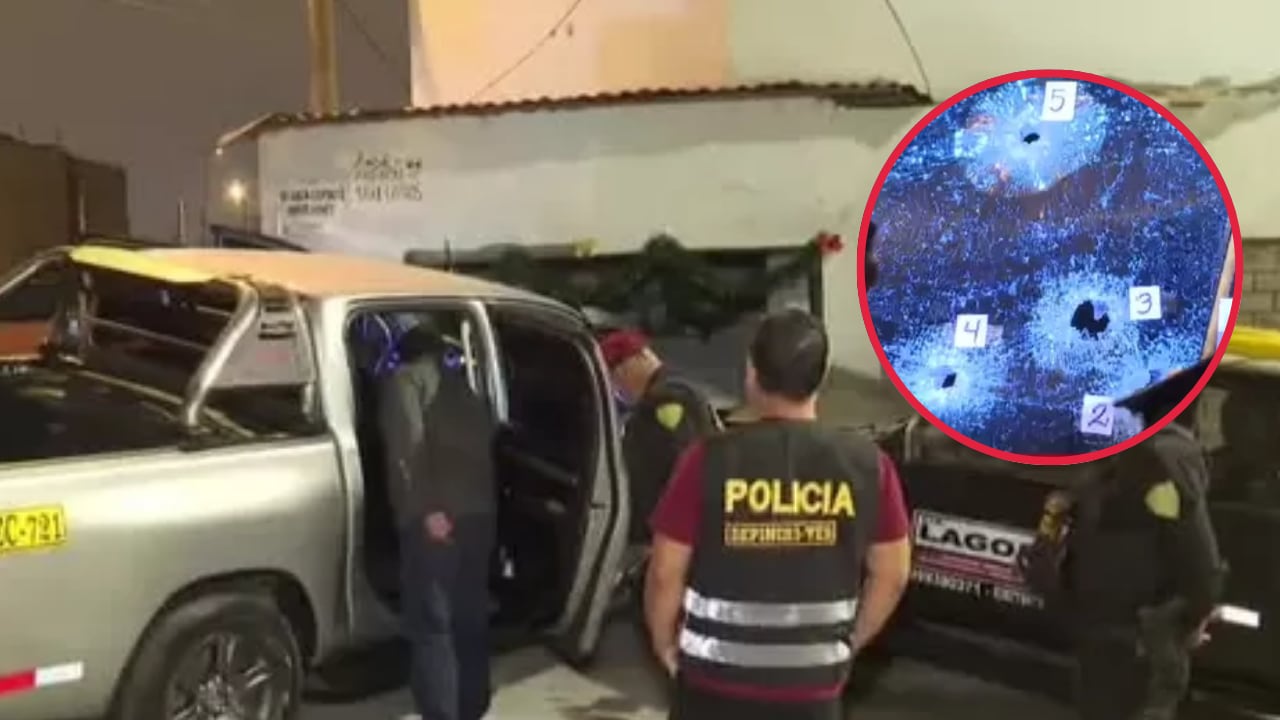 La Policía investiga un violento ataque ocurrido de madrugada en el Parque Industrial, donde delincuentes dispararon más de 15 veces contra el vehículo de la víctima. (Composición Correo | Imágenes tomadas de América Noticias)